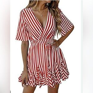 PRETTY GARDEN WOMEN’S DEEP V-NECK  RUFFLED HEM MINI DRESS